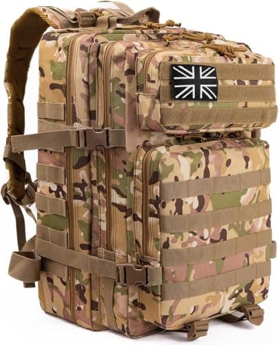 Image of Panavage | Military Tactical Backpack 45L | Waterproof Rucksack with MOLLE, Laptop Compartment | 3-Day Assault Pack for Hiking, Camping, Hunting | Unisex (Cp Camo)