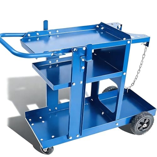 Image of blue Welding Cart, Heavy Duty with Weight Capacity, 360° Swivel Wheels, Tank Storage Safety Chains, Rolling MIG Welder Cart forwelding carts for mig welder, Plasma Cutter Welding Machine