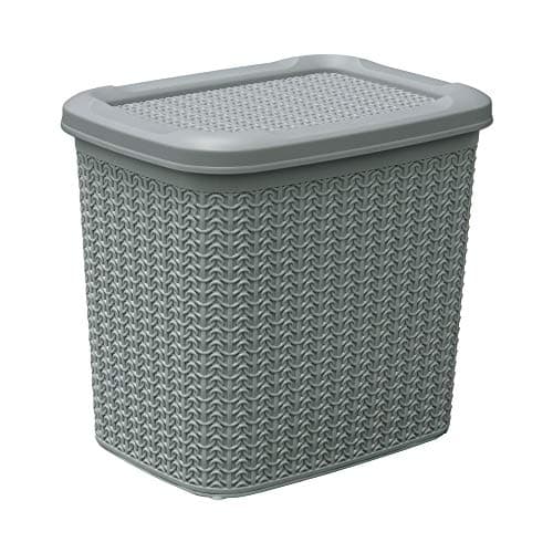 Image of JVL 13-363GY Knit Design Loop Plastic Storage Box 10L, 21D x 29W x 27H cm, Grey, One Size