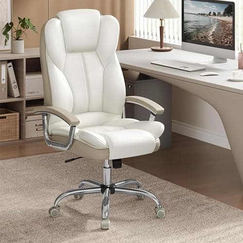 Image of SONGMICS Office Chair, Desk Chair, Gaming Chair with Armrests, Computer Chair, Executive Office Chair, Adjustable Height, Home Office, Study, Cream White and Camel Brown OBG057W11