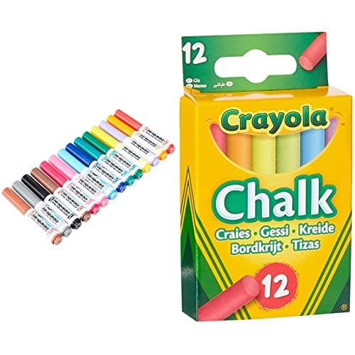 Image of CRAYOLA Pip-Squeaks Mini Washable Felt Tip Colouring Pens - Assorted Colours (Pack of 14), for Kids Aged 3+ & Anti-Dust Coloured Chalk - Assorted Colours (Pack of 12)