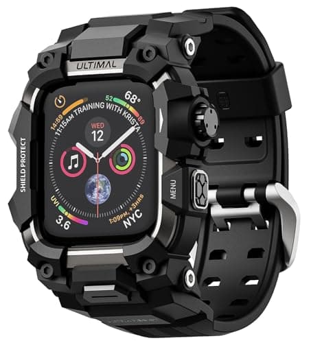 Image of ULTIMAL Rugged Case with Band for Apple Watch Straps 45mm, Compatible with Apple Watch Series 9/8/7 Band, Enhanced Military Grade Shockproof Bumper Cover for iWatch Strap Men (45mm, Black)