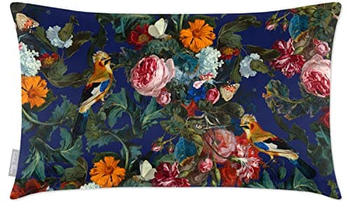 Image of Izabela Peters Cushions With Covers Included, Filled Cushion, Eco-Friendly Velvet Cushions, 55 x 35 cm, Birds in Paradise - Midnight, Chair Cushions, Sofa Cushions, Seat Cushions