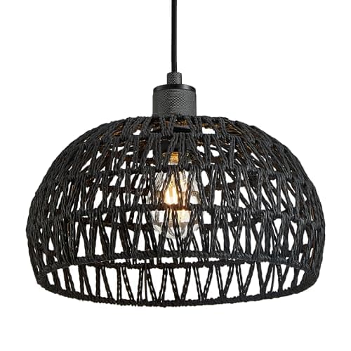 Image of HARPER LIVING Easy Fit Pendant Lamp Shade, Handwoven Rope Ceiling Light Shade with Reducer Ring, E27/B22 Black Woven Shade for Pendant Lights & Floor Lamps, Bedroom Living Room Hallway Home Décor