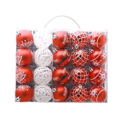Image of 20 Pieces Novelty Art Carving/ Painting Baubles Christmas Ornaments 2.36" Christmas Decorations Tree Baubles (60mm) (Red/ White)