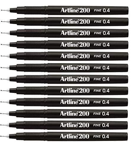 Image of 2XFineliner Pen Water-Based Ink 0.4mm Tip 0.4mm Line Black Ref A2001 [Pack of 12]