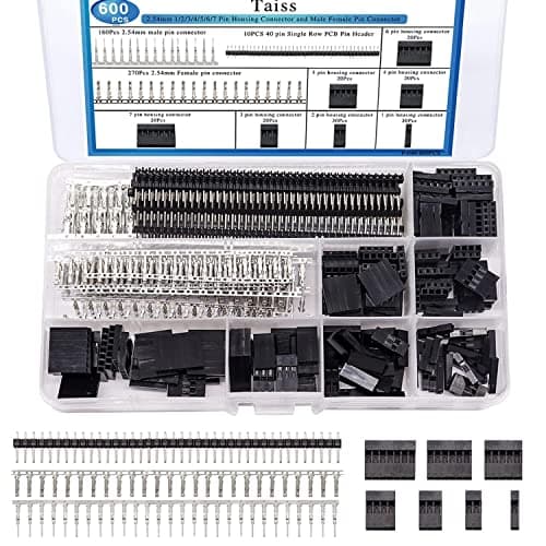 Image of Taiss 600PCS JST connector kit 2.54mm 1/2/3/4/5/6/7 Pin Housing Connector and Male Female Crimp Pin,Dupont Crimp Pin Adaptor Assortment,Jumper Wire Cable Pin Header