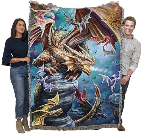 Image of Pure Country Weavers Dragon Clan Woven Blanket by Anne Stokes - Fantasy Gift Cotton Tapestry Throw - Made in The USA - 72" x 54"