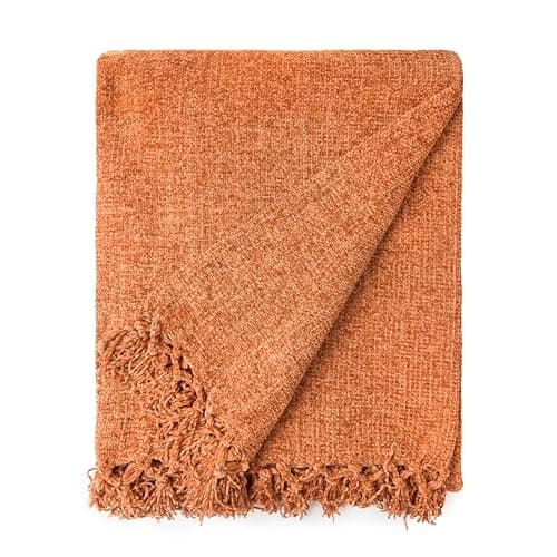 Image of Emma Barclay Throw Blanket For Sofas Bed Extra Large Soft Chenille Throws For Settees In Burnt Orange Throw Fleece Blankets - Darcy Collection 50" x 60" (127cm x 152cm) Burnt Orange