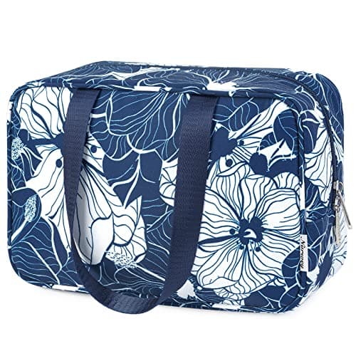 Image of Narwey Toiletry Bag, Large Toiletry Bags for Women, Full Size Wash Bag Women, Large Makeup Bag with Handles, Portable Toiletries Bag for Travel, Make up Cosmetic Organizer for Essentials (Blue Lotus)