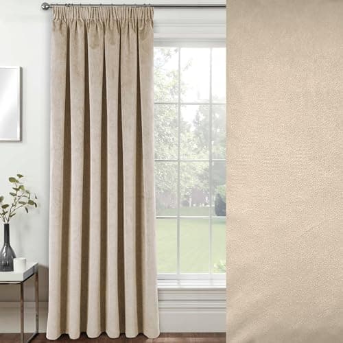 Image of Enhanced Living Velvet Cream Thermal Door Curtain 100% Blackout Door Curtains Panel Tape Top 66 x 84 Inch (168 x 214cm) Energy Saving Noise Reducing for Living Room Doorway Curtain Bedroom