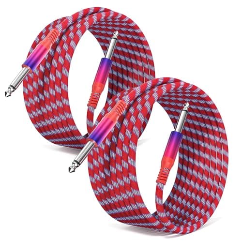 Image of Elebase Guitar Lead 3M 2Pack,1/4 inch Electric Guitar Cable Mono 6.35mm TS to TS Instrument Amp Cord,Quarter inch Jack to Jack Audio Wire Line for Bass,Keyboard,Amplifiers,Speakers,Pedals,Colored
