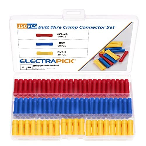 Image of Electrapick 150Pcs Crimp Butt Connectors, Insulated Straight Electrical Connectors, Automotive Cable Crimp Terminals, Butt Splice Connectors(Blue/Red/Yellow)