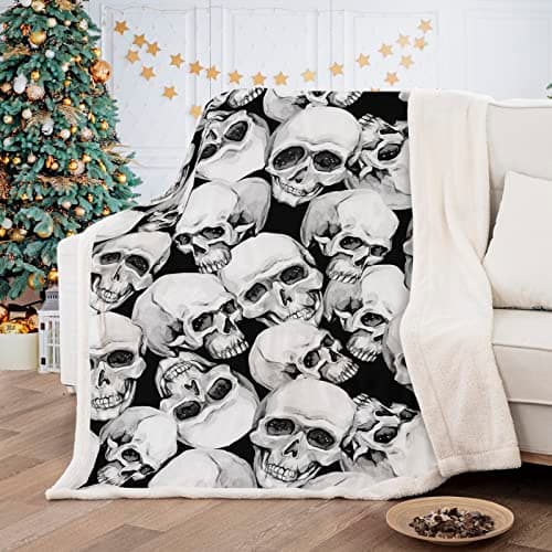 Image of DJY Christmas 3D Skull Fleece Blanket - Soft Plush Thick Warm Throw for Sofa, Couch, Bed - 150x200cm
