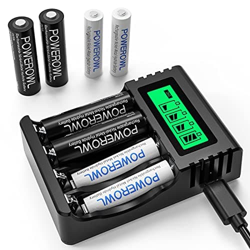 Image of POWEROWL LCD Battery Charger NiMH AA AAA Rechargeable Battery Charger (USB Fast Charging, Independent Slot), With NiMh 4 PCS AA 2800mAh & 4 PCS AAA 1000mAh