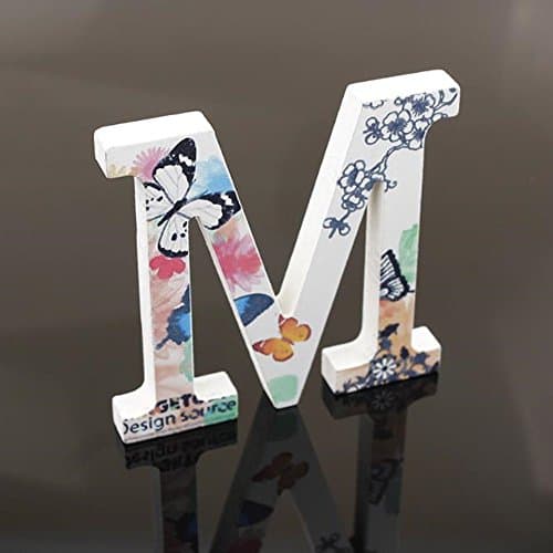 Image of Freeas Flower Painting Decorative Wood Letters, 26 Marquee Alphabet Letters DIY Words Sign for Children Baby Name Girls Bedroom Wedding Birthday Party Home Décor (Letter M)