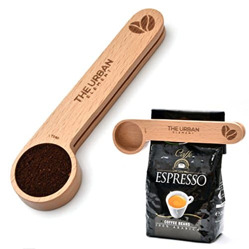 Image of 2 in 1 Wooden Coffee Scoop and Bag Clip - 1 Tablespoon Solid Beech Wood Measuring Scoop - Espresso Coffee Bags Sealer - Suitable for Ground Beans, Coffee Beans and Loose Tea - by The Urban Element