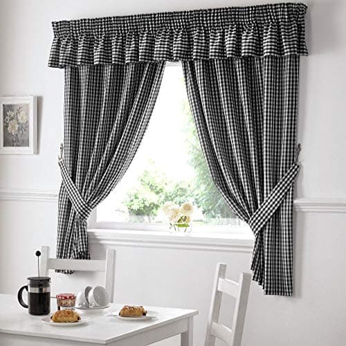 Image of Alan Symonds Gingham Kitchen Curtains Black 46 x 54, 46'' x 54''