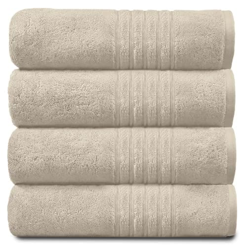 Image of GC GAVENO CAVAILIA New Hampton Pack of 4 Bath Towel Set, 100% Ringspun Cotton, Extra Absorbent 450 GSM Luxury Bath Sheets, Cream, 4PK
