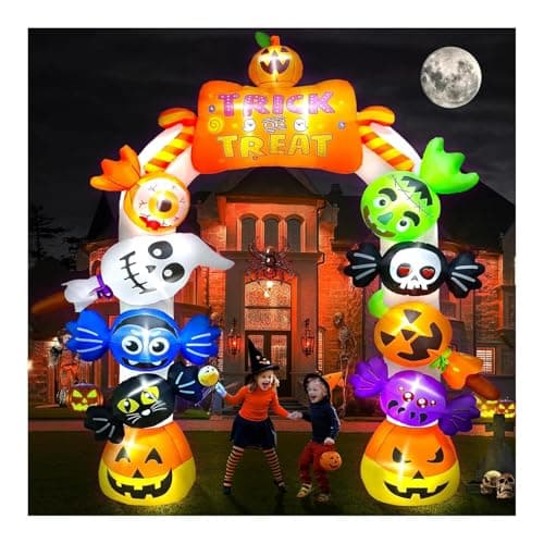 Image of Kalolary 10FT Tall Halloween Inflatables Archway Candy Ghost, Giant Halloween Decoration Pumpkin Arch Blow Up Yard Decorations with Build-in Lights for Garden Lawn Indoor Outdoor Decor