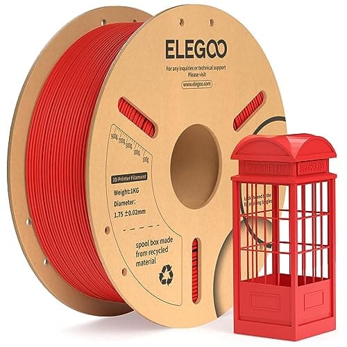 Image of ELEGOO PLA+ Filament 1.75mm Red 1KG, PLA Plus Tougher and Stronger 3D Printer Filament, Dimensional Accuracy +/- 0.02mm, 1kg Cardboard Spool(2.2lbs) Fits for Most FDM 3D Printers