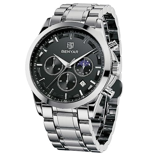 Image of BENYAR Watches Men Chronograph Mens Watches 30M Waterproof Quartz Analogue Stainless Steel Wristwatch Brown Strap Watch Business Sports Elegant Gifts for Men