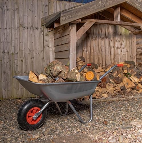 Image of Samuel ALEXANDER 65 Litre 60kg Capacity Galvanised Metal Garden Cart Wheelbarrow - Heavy Duty Garden Wheelbarrows with Pneumatic Tyre
