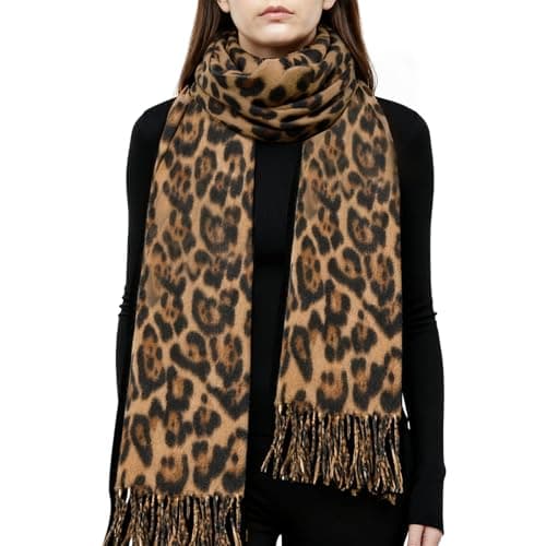 Image of HZHSGLY Leopard Print Scarf, Leopard Scarf Winter Soft Warm Animal Print Blanket Wrap Shawl UK, for Women Ladies Christmas Birthday Gifts (Brown)
