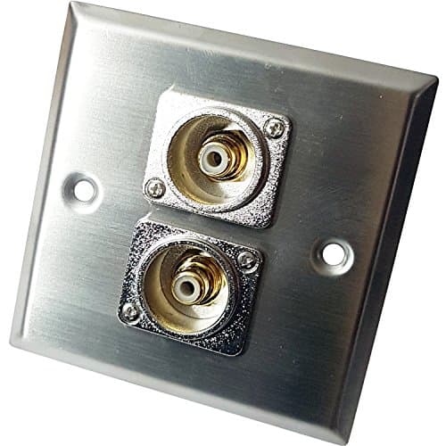 Image of Brushed Steel 2x RCA/PHONO Outlet Metal Wall Face Plate – Audio, Subwoofer, Amplifier/Amp, Mixer, Speaker - Loops