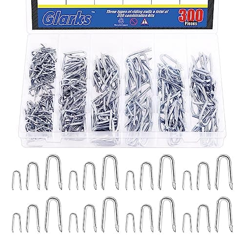 Image of GLARKS Heavy Duty Galvanized Wire Staples Set, 300Pcs Steel Wire Fence Staples in 3 Sizes, U Shaped Nails for Woven Fencing and Wire Mesh