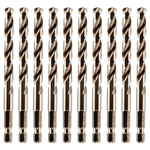 Image of Rennie Tools - Box Of 10 x 7mm Hex Shank HSS Gold Cobalt Jobber Drill Bit For Stainless Steel, Hard Metals, Aluminium, Cast Iron, Copper. Twist Drill Bit Sets. 7mm Drill Bits Metric Drill
