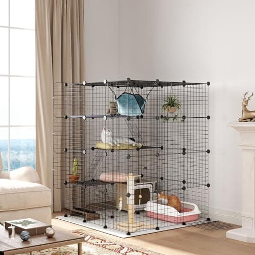 Image of PawHut Cat Cage Indoor, DIY 4 Tier Wire Cat Enclosure with Hammock, Ramps, Doors, Jumping Platforms, Detachable Catio Indoor for 1-3 Cats, 105 x 105 x 140 cm, Black