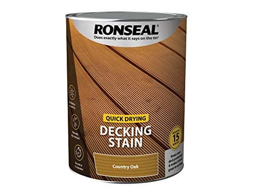 Image of Ronseal Quick Drying Decking Stain – Country Oak, 5L, Recoat in 15 Minutes, Slip Resistant Finish, No Flaking or Peeling, Easy Reapply for Exterior Decking, DIY and Garden Use