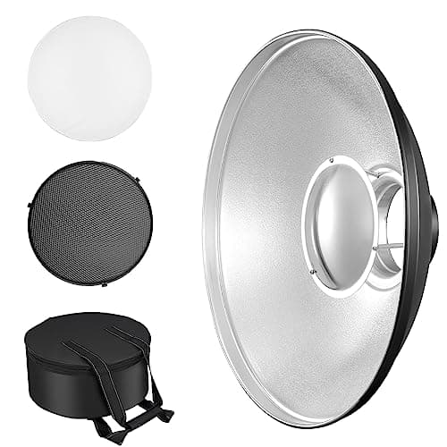 Image of Soonpho Metal Beauty Dish 30 cm/12 inch Bowens Mount Reflector with Black Honeycomb Grid,Silver Diffuser and Storage Bag,Photo Studio Strobe Flash Reflector Compatible with NEEWER Godox SK400 SL150