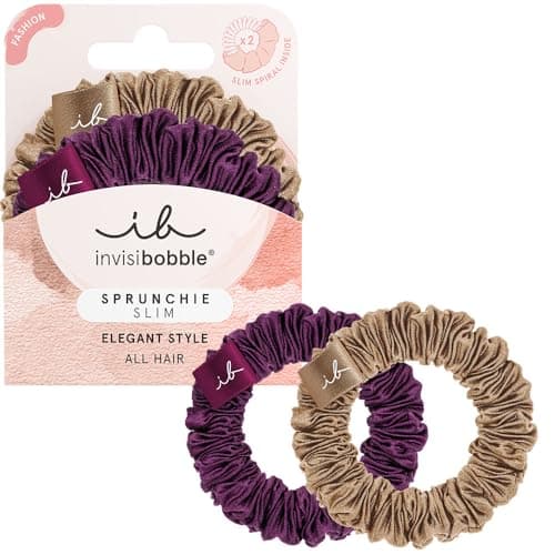 Image of invisibobble 2 x Purple & Bronze Slim The Snuggle is Real Silk Scrunchie with Spiral Scrunchie Scrunchie Scrunchies Maximum Hold for All Hair Types