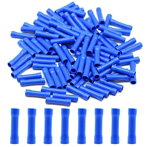 Image of Hocansen 100 Pieces Butt Connectors Wire Connectors Electrical Connectors Crimp Terminal Connectors（Blue/PT)