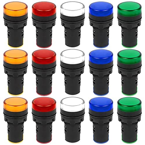 Image of Iyowei 15 PCS Indicator Light, LED Flush Panel Mount LED Pilot Signal Light Panel Indicator Bulbs Signal Lamp, 22 mm, 220-230 V, Red/Green/Blue/Orange/White