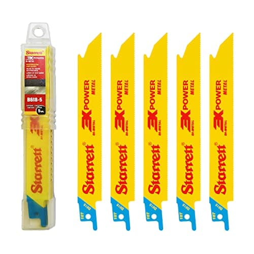 Image of Starrett Metal Cutting Reciprocating Saw Blade - 5 Pieces B618-5 150 mm/6" Inch 18 TPI Unified Shank Straight Cut Bi-Metal - Compatible with Bosch Dewalt Makita & Many Others, Yellow