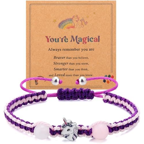 Image of ViEinkaufen Girls Bracelets Purple Unicorn Bracelets for Teenage Girls Natural Stone Kids Jewellery Birthday Back to School Gifts for Daughter Granddaughter Niece
