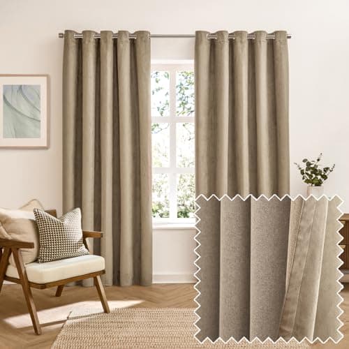 Image of furn. Verso Blackout Eyelet Curtain Pair – Reversible Ring Top Light Blocking Suede Drapes (Mocha - 117x183cm)