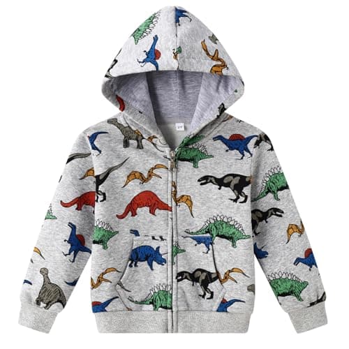 Image of Smazero Little Boy's Hoodie Cotton Dinosaur Jumper Kids Zipper Hooded Children Long Sleeve Sweatshirt Tops for Boys 2-7 Years Grey