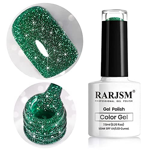 Image of RARJSM Green Glitter Gel Nail Polish Reflective Sparkle Nail Gel Varnish Requires Drying Under UV LED Lamp for Women Spring Summer Nail Beauty Art Design Salon DIY Home 1Piece 7.5ML