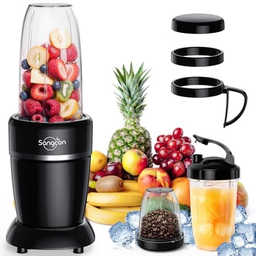 Image of Sangcon 1000W Blender for Smoothies, Powerful 22000 RPM Blenders for Kitchen with 3 Cups+2 Spout Covers+1 Storage Cap+1 To-Go Cap, Portable Blender for Shakes and Smoothies,Personal Smoothie Maker