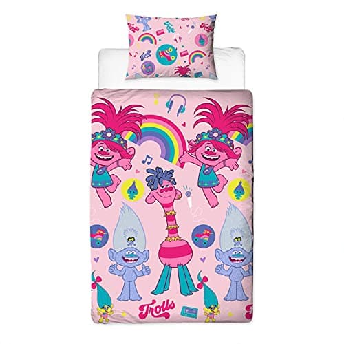 Image of Trolls 2 Pink Single Duvet Cover | World Tour Design | Children’s Kids Bedding Set & Pillowcase,