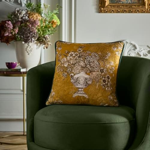 Image of Laurence Llewelyn‑Bowen Tuscan Holiday Velvet Cushion 43 x 43cm Ochre – Soft Velvet Decorative Design with Piped Edge, Filled Pad Included