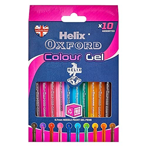 Image of Helix Oxford Colour Gel Pens (x10 Pack Assorted Colours) with Plastic Free Packaging, 10 Count (Pack of 1)