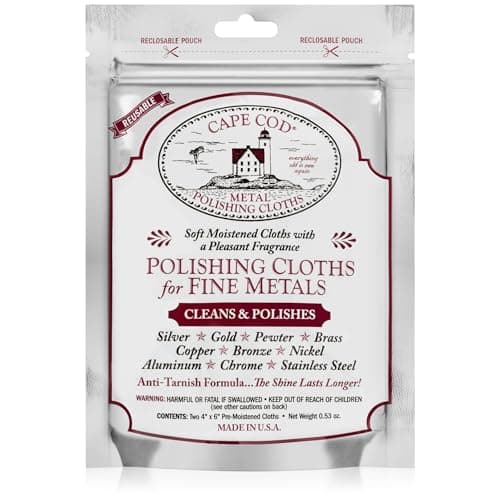 Image of Cape Cod Metal Polishing Cloths – Reusable Anti-Tarnish Cleaning Wipes for Fine Metals, Watches & Jewellery – Restores Shine on Silver, Gold, Brass, Copper & Stainless Steel – Vanilla Scent