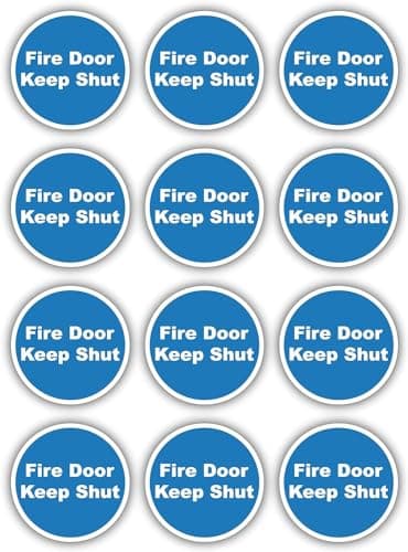 Image of Stcky 12 x Fire Door Safety Signs [BS-5499 Compliant]- Fire Door Keep Shut Stickers Adherent Vinyl Stickers (80mm x 80mm)