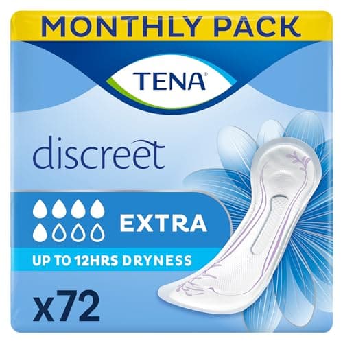 Image of TENA Discreet Extra, 72 Incontinence Pads (12 x 6 packs) Individually Wrapped, for Women with Medium Bladder Weakness, Incontinence and Unpredictable Leaks