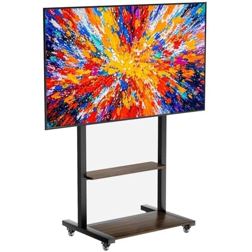 Image of UNHO Mobile TV Stand with Wheels for 40-100 Inch Screens, Adjustable Height TV Floor Stand with 2 Shelves, Rolling TV Cart with Lockable Casters, Max Load 50kg, VESA up to 800×600mm
